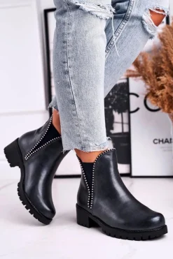 Botki Damskie Ciepłe Granatowe Starry