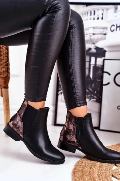 Botki Damskie Ciepłe Sztyblety Płaski Obcas Czarne Dibbo