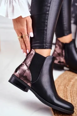 Botki Damskie Ciepłe Sztyblety Płaski Obcas Czarne Dibbo