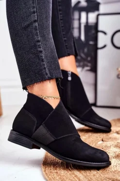 Botki Damskie Ciepłe Sztyblety Płaski Obcas Czarne Sirro