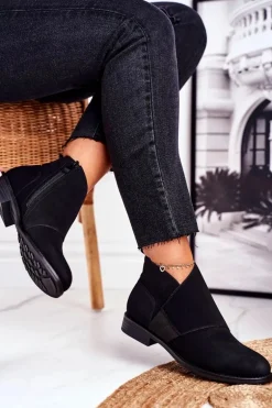 Botki Damskie Ciepłe Sztyblety Płaski Obcas Czarne Sirro