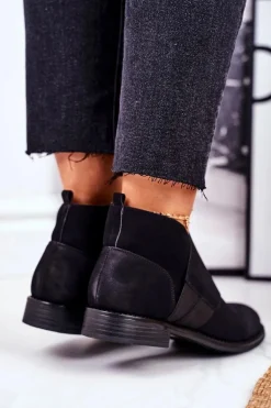 Botki Damskie Ciepłe Sztyblety Płaski Obcas Czarne Sirro