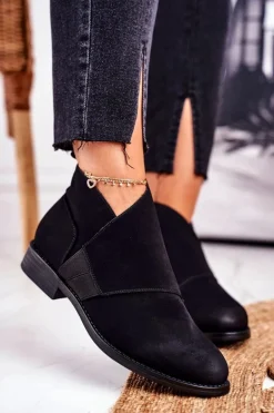 Botki Damskie Ciepłe Sztyblety Płaski Obcas Czarne Sirro
