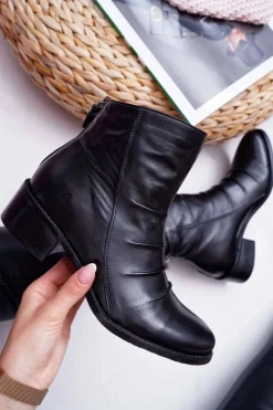 Botki Damskie Czarne Płaski Obcas Skóra Naturalna Laura Messi