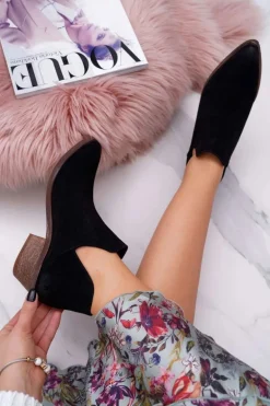 Botki Damskie Czarne Wiosenne Skórzane Anabella