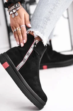 Botki Damskie Dwa Suwaki Czarne Come Back