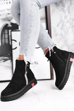 Botki Damskie Dwa Suwaki Czarne Come Back