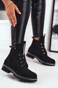 Botki Damskie Eko Zamsz Czarne Hundret Percent