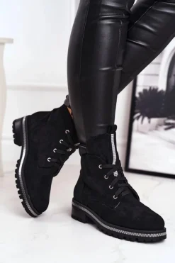 Botki Damskie Eko Zamsz Czarne Hundret Percent