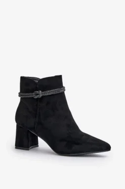 Botki Damskie Eko Zamszowe Na Słupku Z Noskami W Szpic Czarne Terivannes
