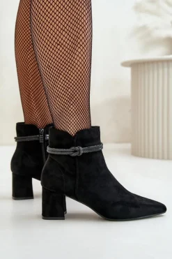 Botki Damskie Eko Zamszowe Na Słupku Z Noskami W Szpic Czarne Terivannes