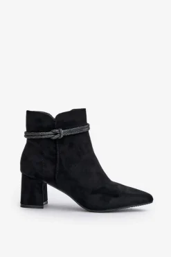 Botki Damskie Eko Zamszowe Na Słupku Z Noskami W Szpic Czarne Terivannes