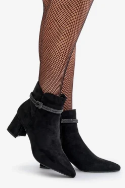 Botki Damskie Eko Zamszowe Na Słupku Z Noskami W Szpic Czarne Terivannes