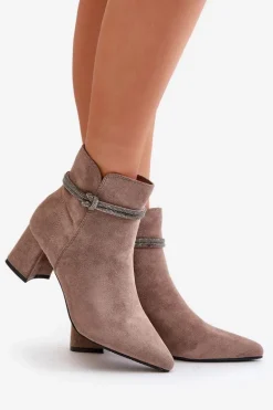 Botki Damskie Eko Zamszowe Na Słupku Z Noskami W Szpic Brązowe Terivannes