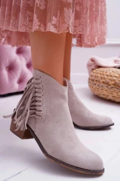 Botki Damskie Kowbojki Beżowe Agnes