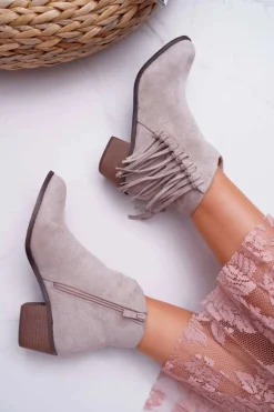 Botki Damskie Kowbojki Beżowe Agnes