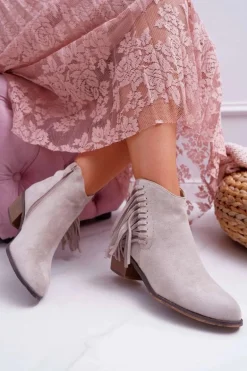 Botki Damskie Kowbojki Beżowe Agnes