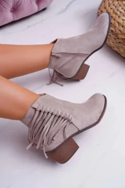 Botki Damskie Kowbojki Beżowe Agnes