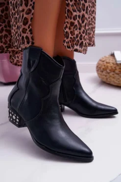 Botki Damskie Kowbojki Czarne Cliff