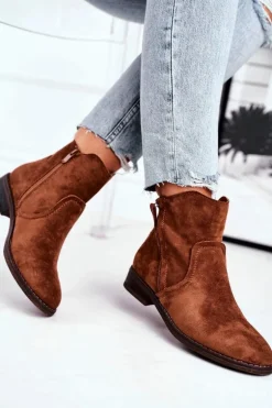 Botki Damskie Kowbojki Płaski Obcas Camel Plemmi