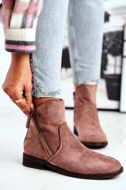 Botki Damskie Kowbojki Płaski Obcas Khaki Plemmi