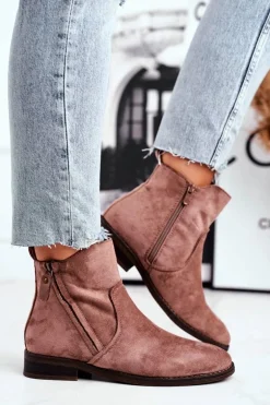 Botki Damskie Kowbojki Płaski Obcas Khaki Plemmi