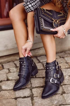 Botki Damskie Kowbojki z Klamrami Czarne West