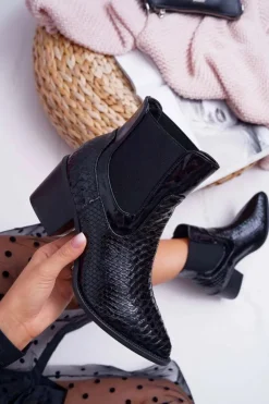 Botki Damskie Lakierowane Wsuwane Czarne Dorine