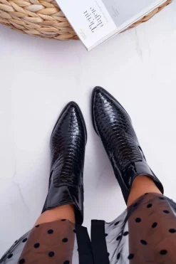 Botki Damskie Lakierowane Wsuwane Czarne Dorine