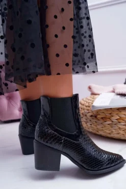 Botki Damskie Lakierowane Wsuwane Czarne Dorine