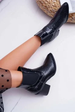 Botki Damskie Lakierowane Wsuwane Czarne Dorine