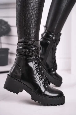 Botki Damskie Lakierowane Czarne Head Up