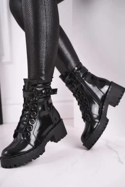 Botki Damskie Lakierowane Czarne Head Up