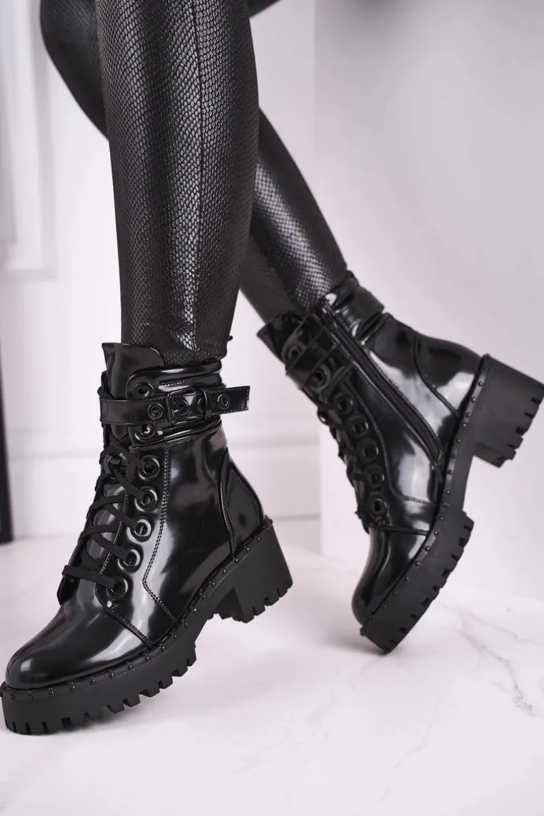 Botki Damskie Lakierowane Czarne Head Up