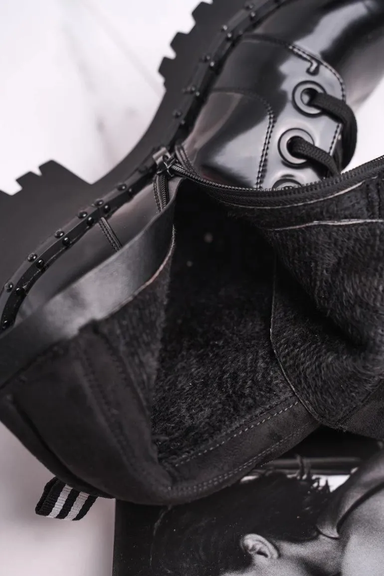 Botki Damskie Lakierowane Czarne Head Up