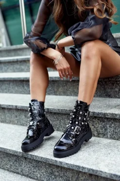 Botki Damskie Lakierowane Czarne Camelia