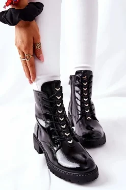 Botki Damskie Lakierowane Czarne Myroe