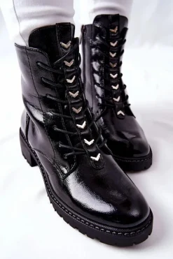 Botki Damskie Lakierowane Czarne Myroe