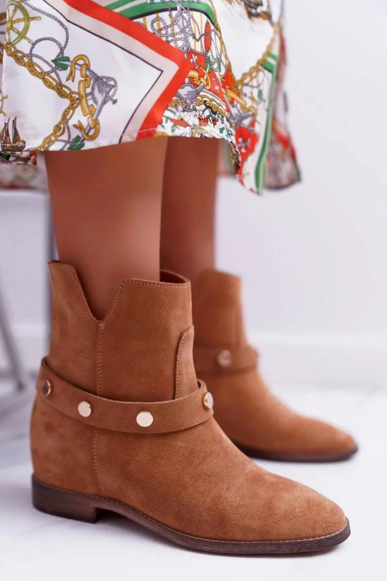 Botki Damskie Laura Messi 1890 Skóra Zamsz Camel Darmah