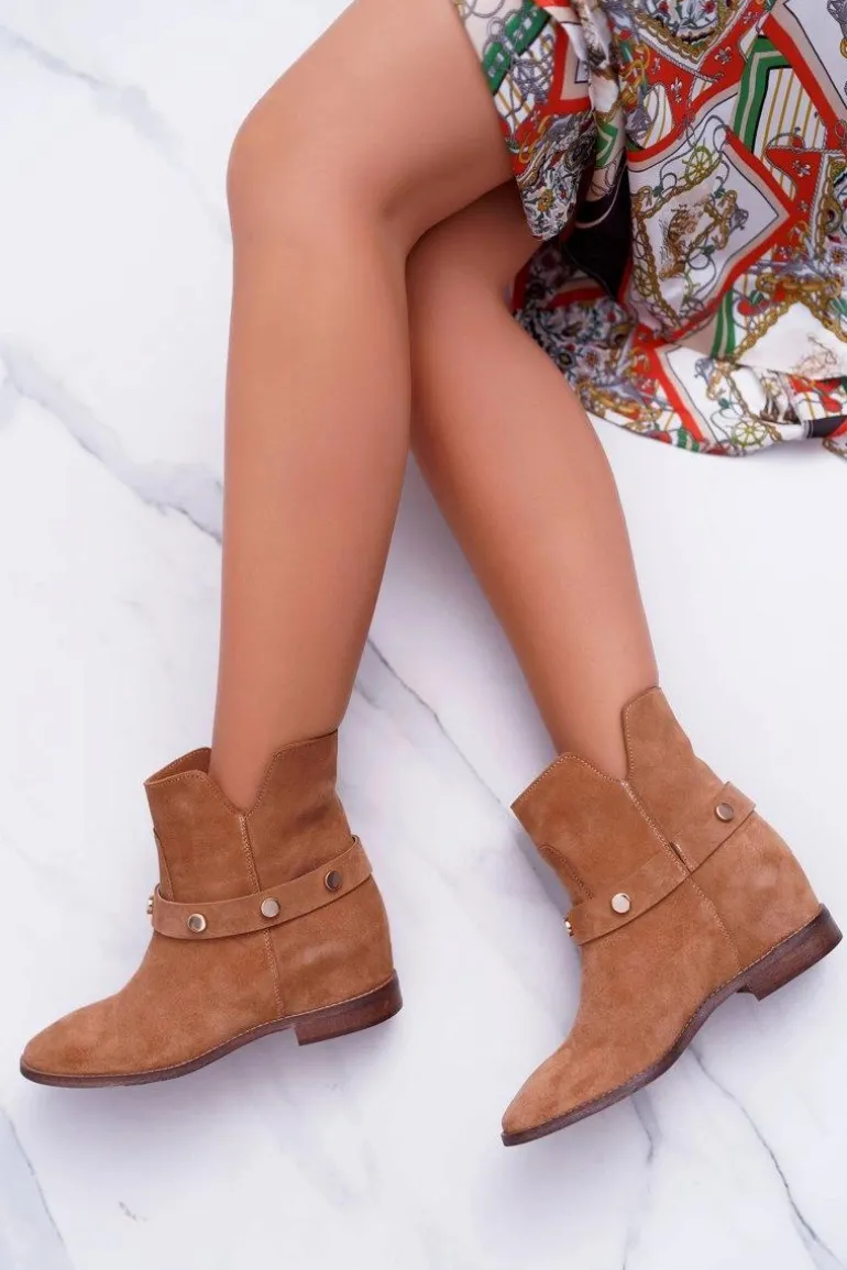 Botki Damskie Laura Messi 1890 Skóra Zamsz Camel Darmah