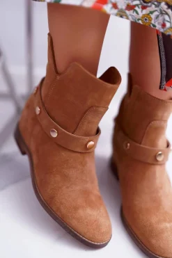 Botki Damskie Laura Messi 1890 Skóra Zamsz Camel Darmah