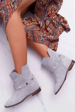 Botki Damskie Laura Messi 1890 Skóra Zamsz Szare Darmah