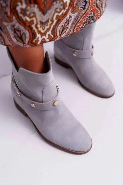 Botki Damskie Laura Messi 1890 Skóra Zamsz Szare Darmah