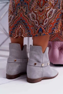 Botki Damskie Laura Messi 1890 Skóra Zamsz Szare Darmah