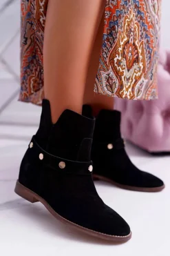 Botki Damskie Laura Messi 1890 Skóra Zamsz Czarne Darmah