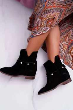 Botki Damskie Laura Messi 1890 Skóra Zamsz Czarne Darmah