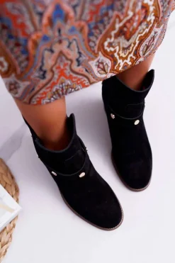 Botki Damskie Laura Messi 1890 Skóra Zamsz Czarne Darmah