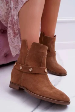 Botki Damskie Laura Messi 1890 Skóra Zamsz Ciemny Camel Darmah