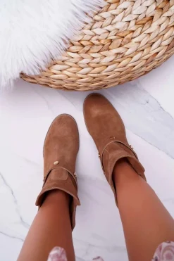 Botki Damskie Laura Messi 1890 Skóra Zamsz Ciemny Camel Darmah