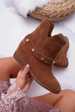 Botki Damskie Laura Messi 1890 Skóra Zamsz Ciemny Camel Darmah